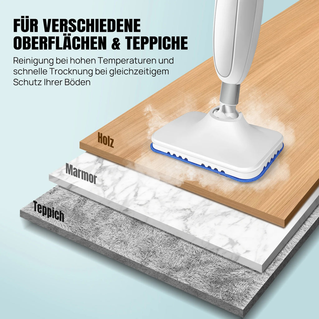 1500 W electric hot steam mop, versatile hand steam cleaner with 2 washable microfiber cloths