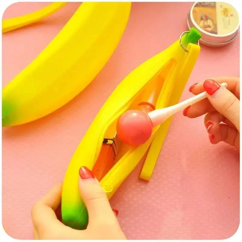 Yellow Banana Silicone Pencil Case Stationery Storage Bag Coin Purse Key Wallet Promotional Gift