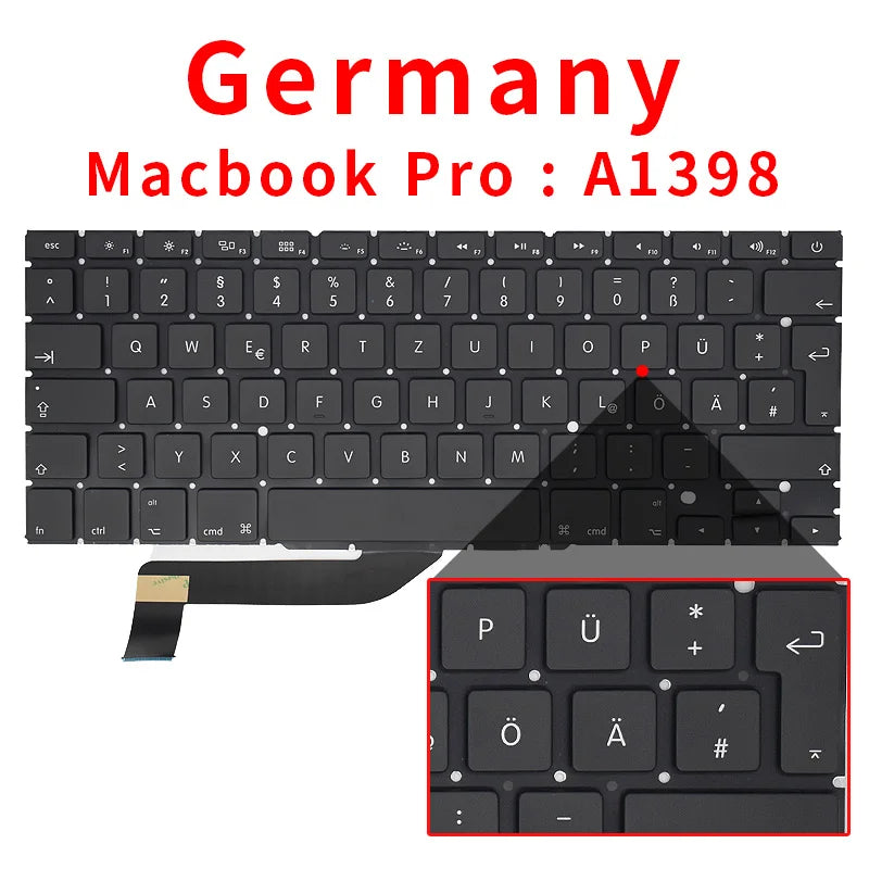 New Laptop Keyboard For Macbook Pro Retina 15" A1398 US UK Russian Spain French 2012 2013 2014 2015