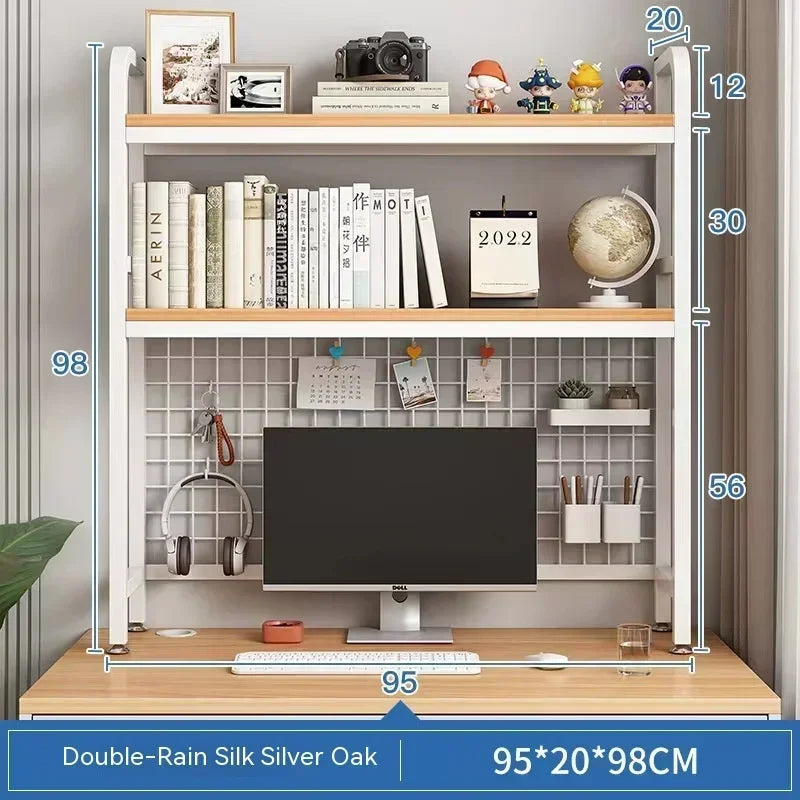 Home Furniture Desktop Multi-Layer Wrought Iron Shelf Bookcase With Grid Bookshelf Table Hole Board Table Wooden Shelves Student