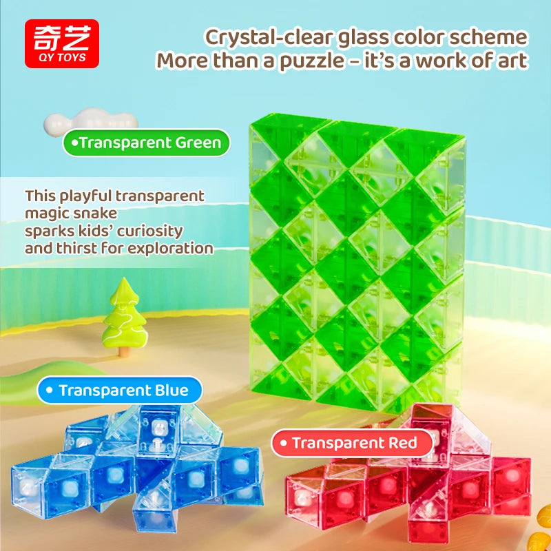 QiYi Magic Ruler Crystal Clear Glass Color 24/36/48/60/72 Segments cubo magico Snake Twist Cube Educational Toy For Kids Gift