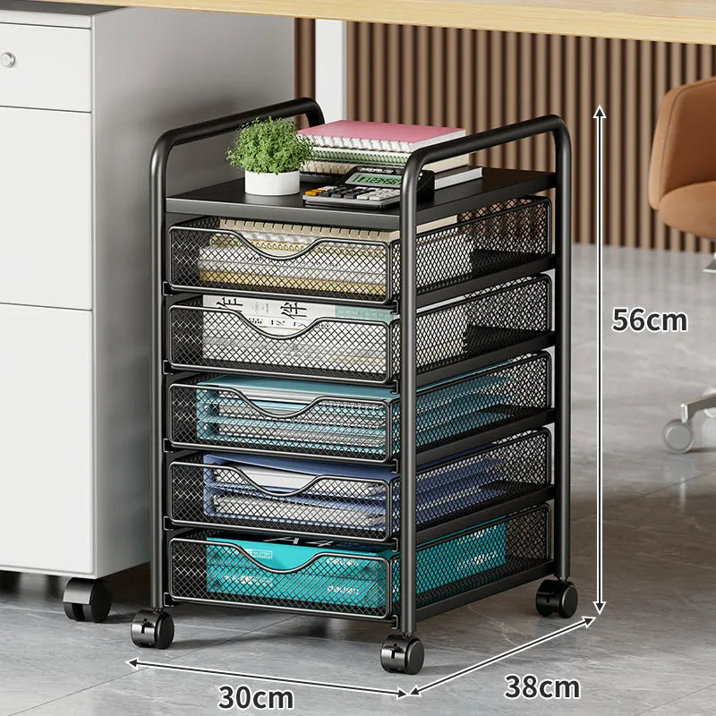 Simple Metal Storage Rack Under Desk Large Capacity Organizer Mobile Rolling Cart with Drawers Multi Layer Office File Cabinet