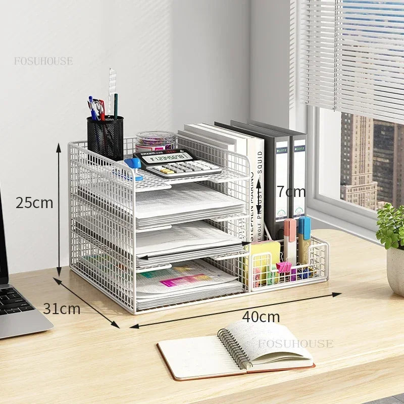 Desktop Filing Cabinets Office Supplies Multi-layer Large-capacity File Frame Storage Box Metal Bookshelf Desk Storage A4 Rack Z