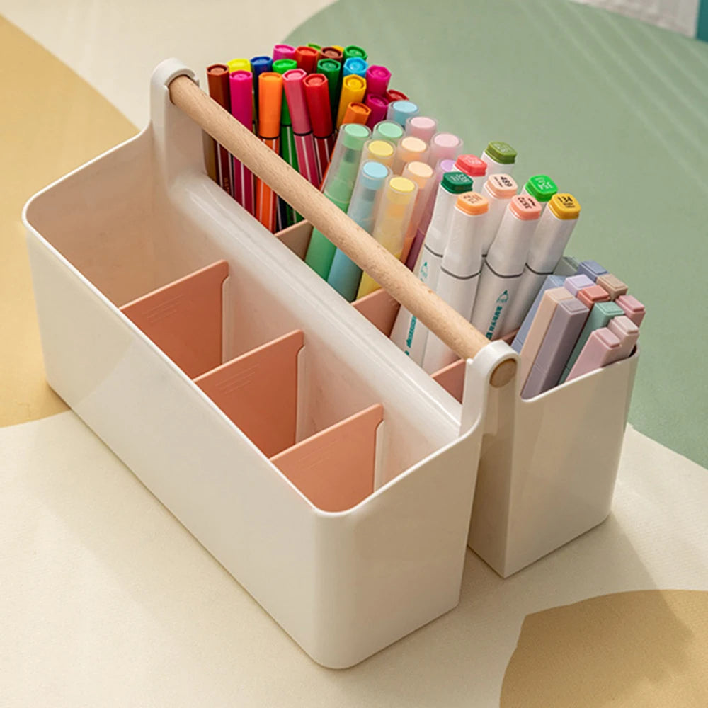 Portable Desktop Pen Holder Large Capacity Cute Marker Pen Stationery Storage Box Creative Pencil Holder Desktop Organizer