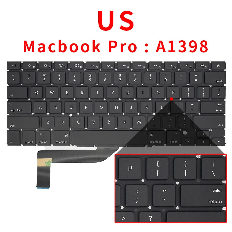 New Laptop Keyboard For Macbook Pro Retina 15" A1398 US UK Russian Spain French 2012 2013 2014 2015