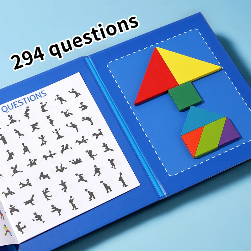Wooden Small Jigsaw Magnetic Tangram Puzzle Book Educational Toy For Children Baby Kid Portable Montessori Learning Intelligence