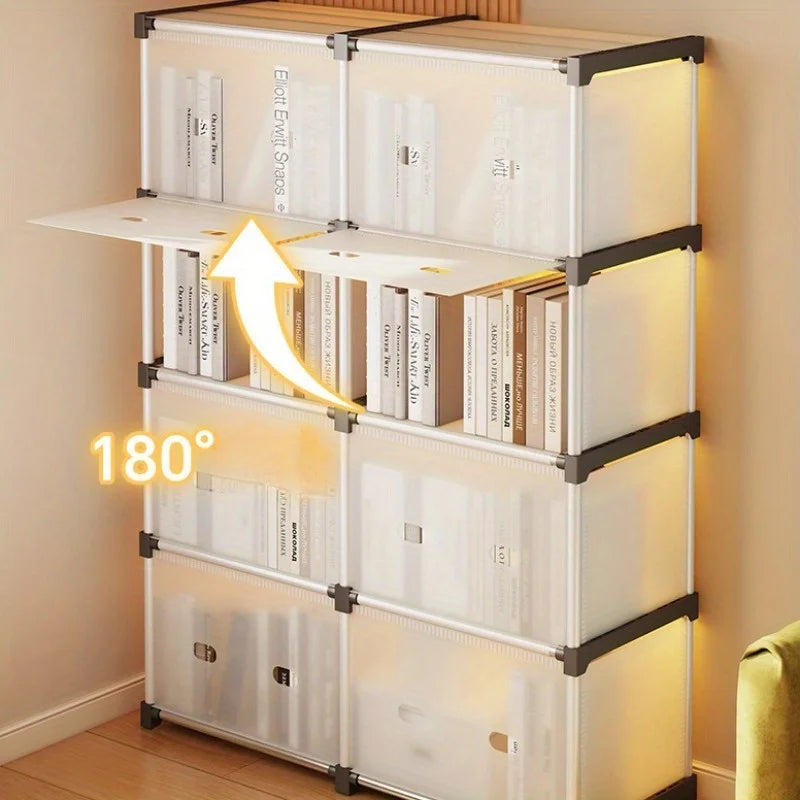 Floor-Standing Dust-Proof Bookshelf Indoor Small Cabinet for Snacks/Clothes/Books Bedroom  Living Room Storage Organizer