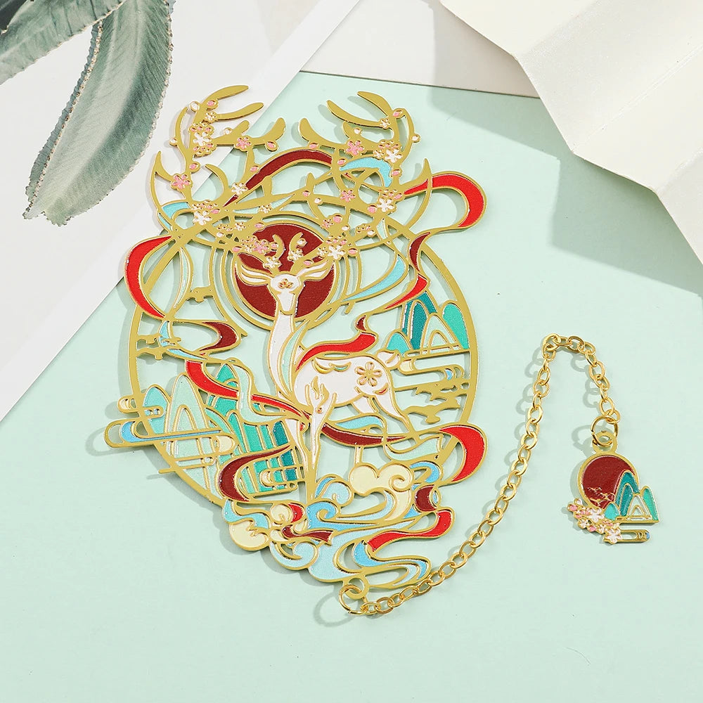 1pc Hollow Metal Bookmarks Chinese Divine Beasts Gift Boxed Reading Markers for Book Lovers Girls Book Accessories Gifts