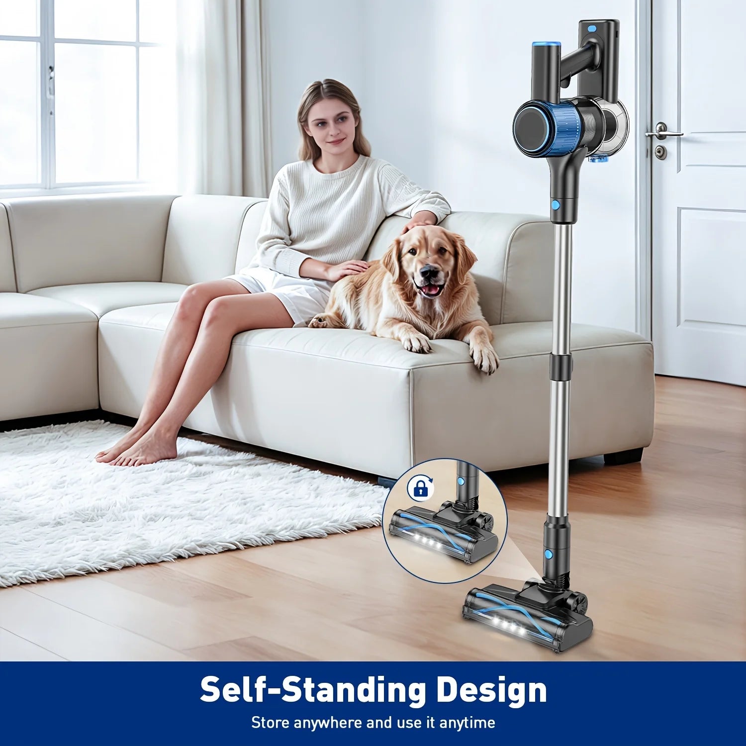 Cordless Vacuum Cleaner，55Kpa/45Mins/8 in 1 Powerful Suction,Self-Standing, 3 Suction Modes, Vacuum for Floor Carpet Pet Hair