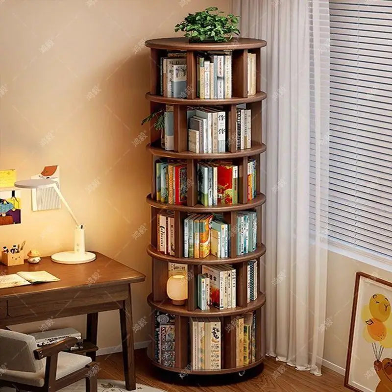 Rotating Bookshelf 360 Multi-layer Storage Bookcase Student Shelf Floor-to-ceiling Integrated Mobile Home Children's Corner Cabi
