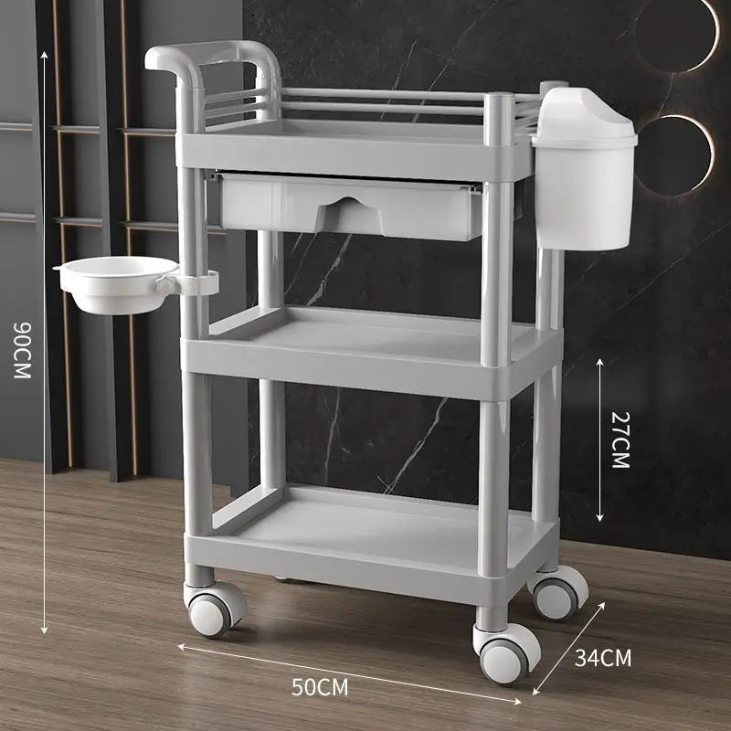3-Tier Medical Utility Cart With Drawer and Shelves 360°Multi-Functional Mobile Storage Organizer For Clinic Hospital Lab Office