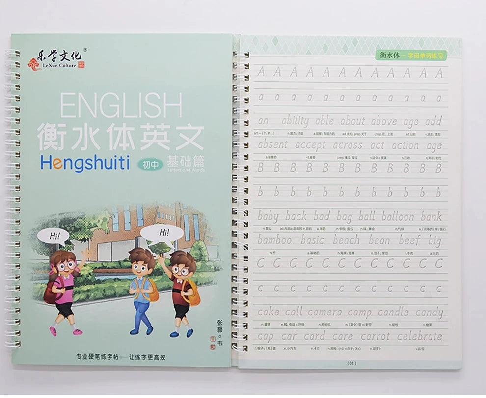 3 Books/Set English Hengshui Italic Practice Copybook Handwriting Practice Calligraphy Book English Alphabet Word Can Be Reused