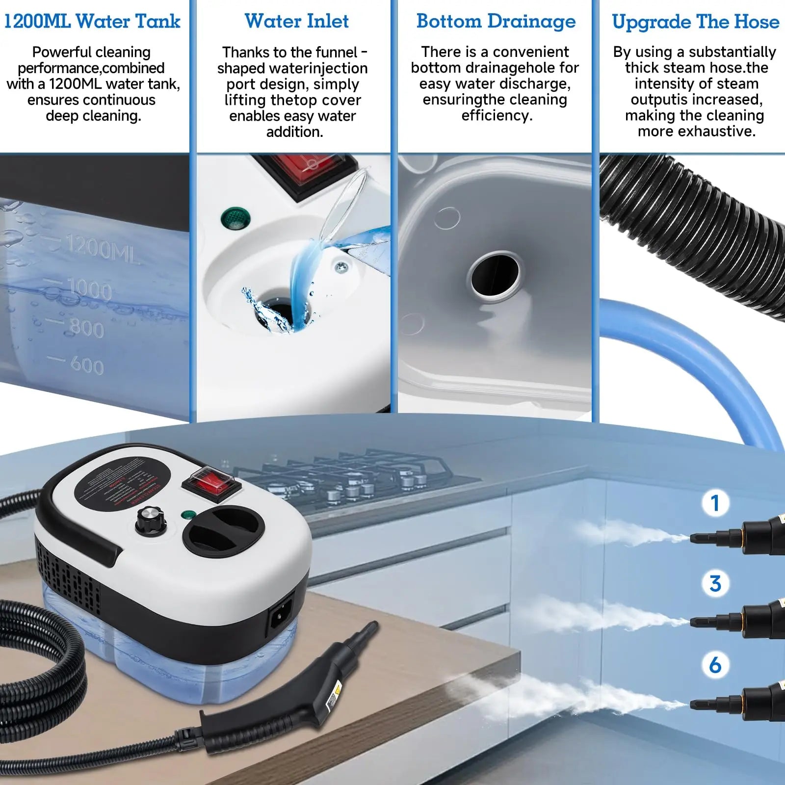 Steam cleaner portable multi-surface cleaning steam cleaner for home use suitable for cleaning kitchens bathrooms glass and cars