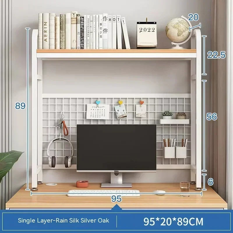 Home Furniture Desktop Multi-Layer Wrought Iron Shelf Bookcase With Grid Bookshelf Table Hole Board Table Wooden Shelves Student