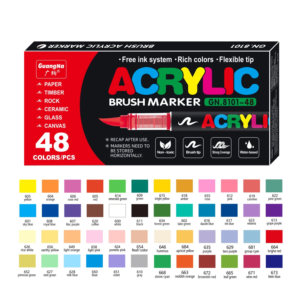 12-120 Colors Waterproof Acrylic Marker Pens with Soft Brush Nib,  Students' Art on Glass, Stone, Metal, Wood, Plastic &Paper