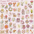 50pcs Gold Stamping Flower Transparent PET Stickers Decals For Phone Scrapbook Luggage Helmet DIY Cartoon Aesthetic Stickers