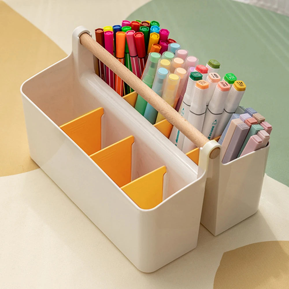 Portable Desktop Pen Holder Large Capacity Cute Marker Pen Stationery Storage Box Creative Pencil Holder Desktop Organizer