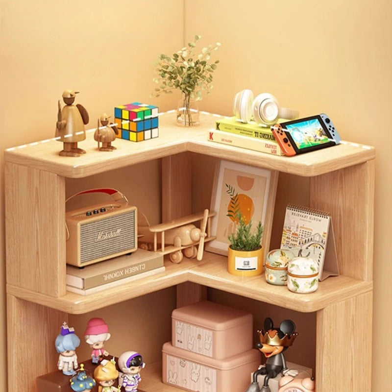 Wooden Corner Bookshelf Multi-layer Corner Cabinet Floor Rack Storage Shelf Bookshelf Storage Home Decorations