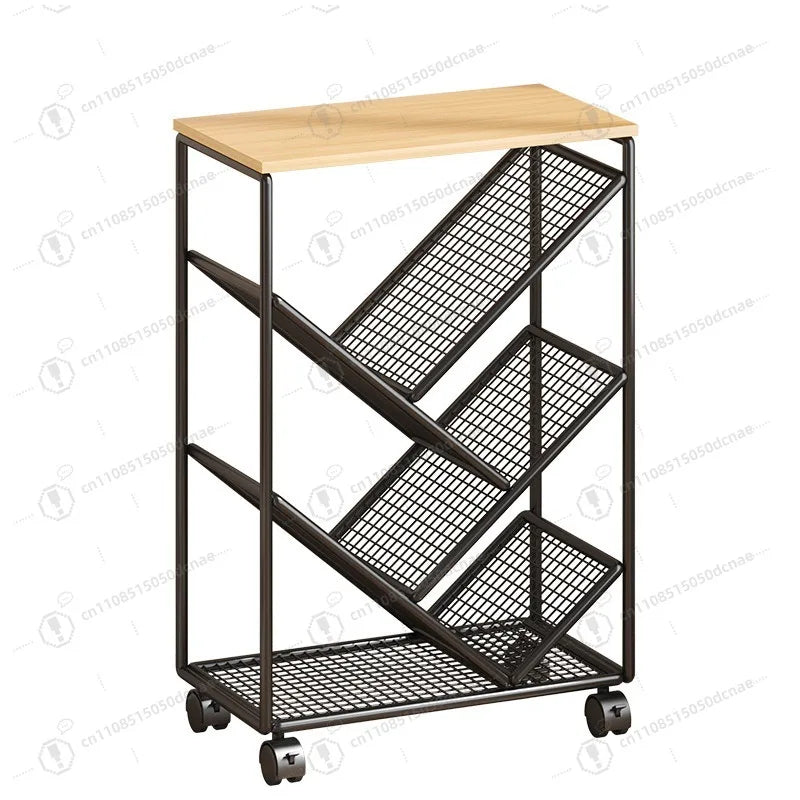 Bookshelf Floor-to-ceiling shelf Movable with wheels Simple storage bookcase next to student classroom desk
