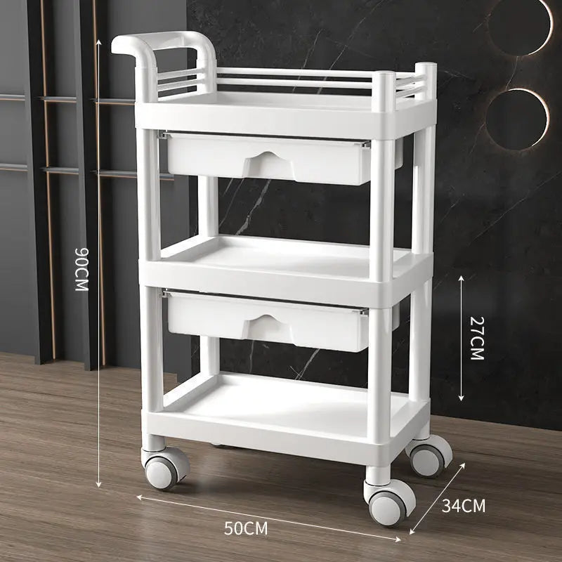 3-Tier Medical Utility Cart With Drawer and Shelves 360°Multi-Functional Mobile Storage Organizer For Clinic Hospital Lab Office