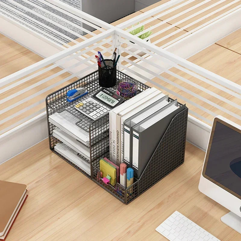 Desktop Filing Cabinets Office Supplies Multi-layer Large-capacity File Frame Storage Box Metal Bookshelf Desk Storage A4 Rack Z