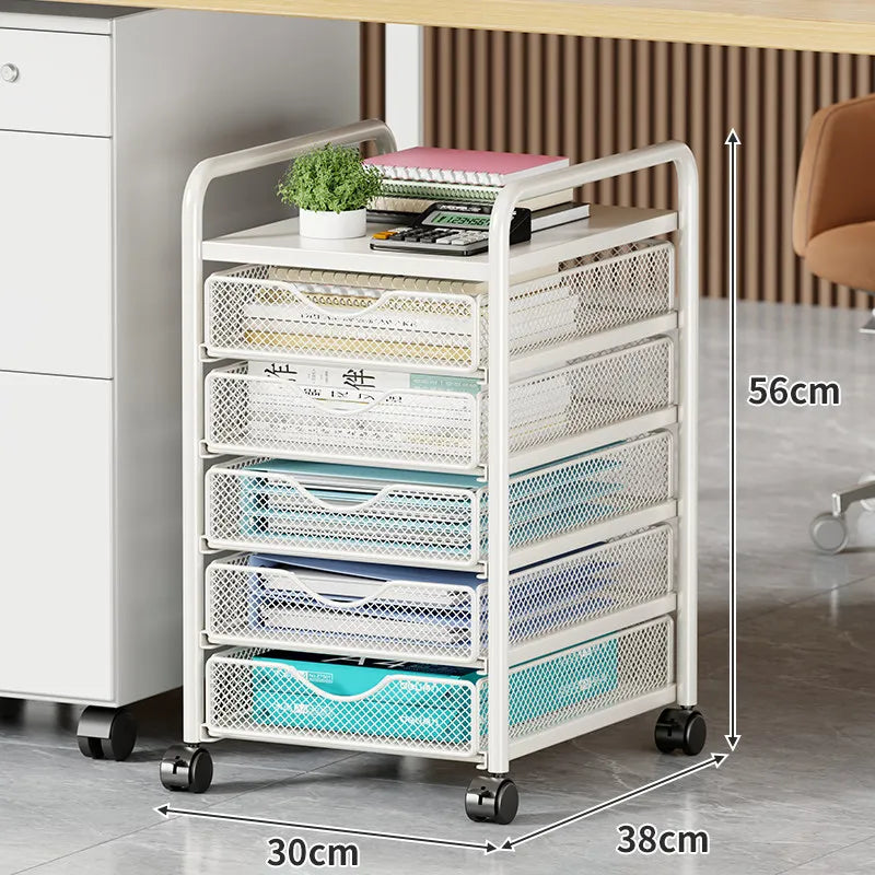 Simple Metal Storage Rack Under Desk Large Capacity Organizer Mobile Rolling Cart with Drawers Multi Layer Office File Cabinet