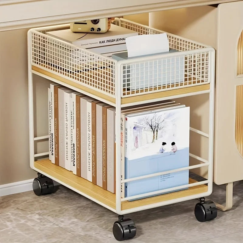 Rolling Bookshelf with Wheels, Metal Mesh Storage Organizer Rack for Home Office,No Assembly Required, Space Saving Utility Cart
