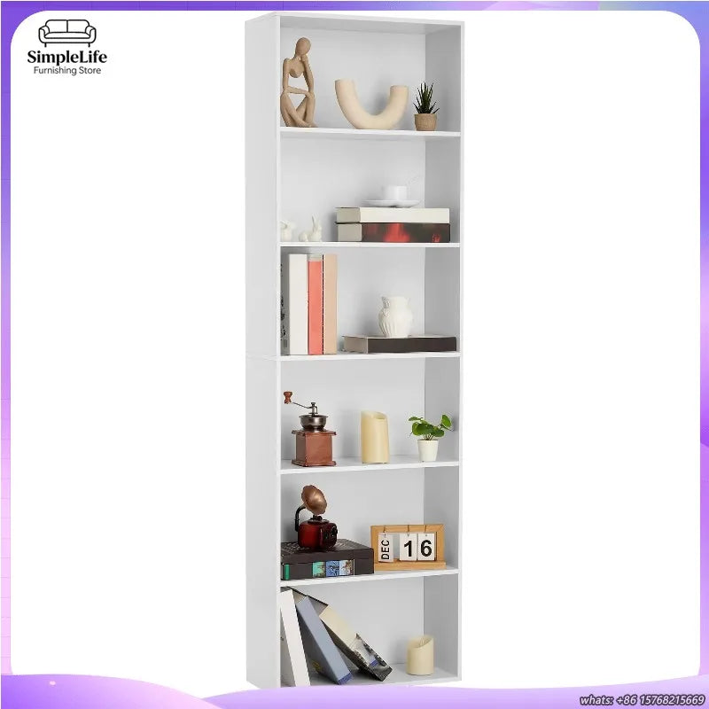 6 Shelf Tall Bookcase 71.4 Inch Wood Bookshelf Industrial Rustic Style Home Office Storage Organizer Sturdy 6 Tier Shelving