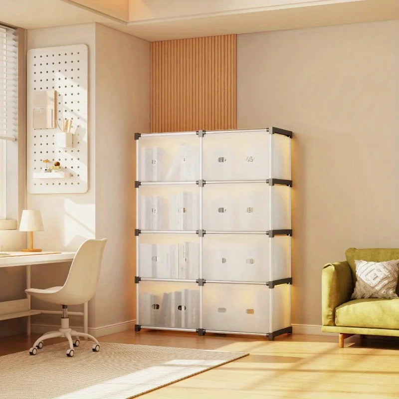 Floor-Standing Dust-Proof Bookshelf Indoor Small Cabinet for Snacks/Clothes/Books Bedroom  Living Room Storage Organizer