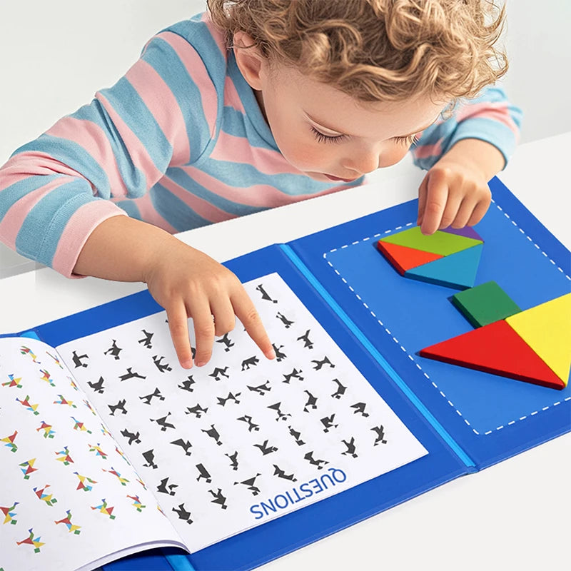 Wooden Small Jigsaw Magnetic Tangram Puzzle Book Educational Toy For Children Baby Kid Portable Montessori Learning Intelligence