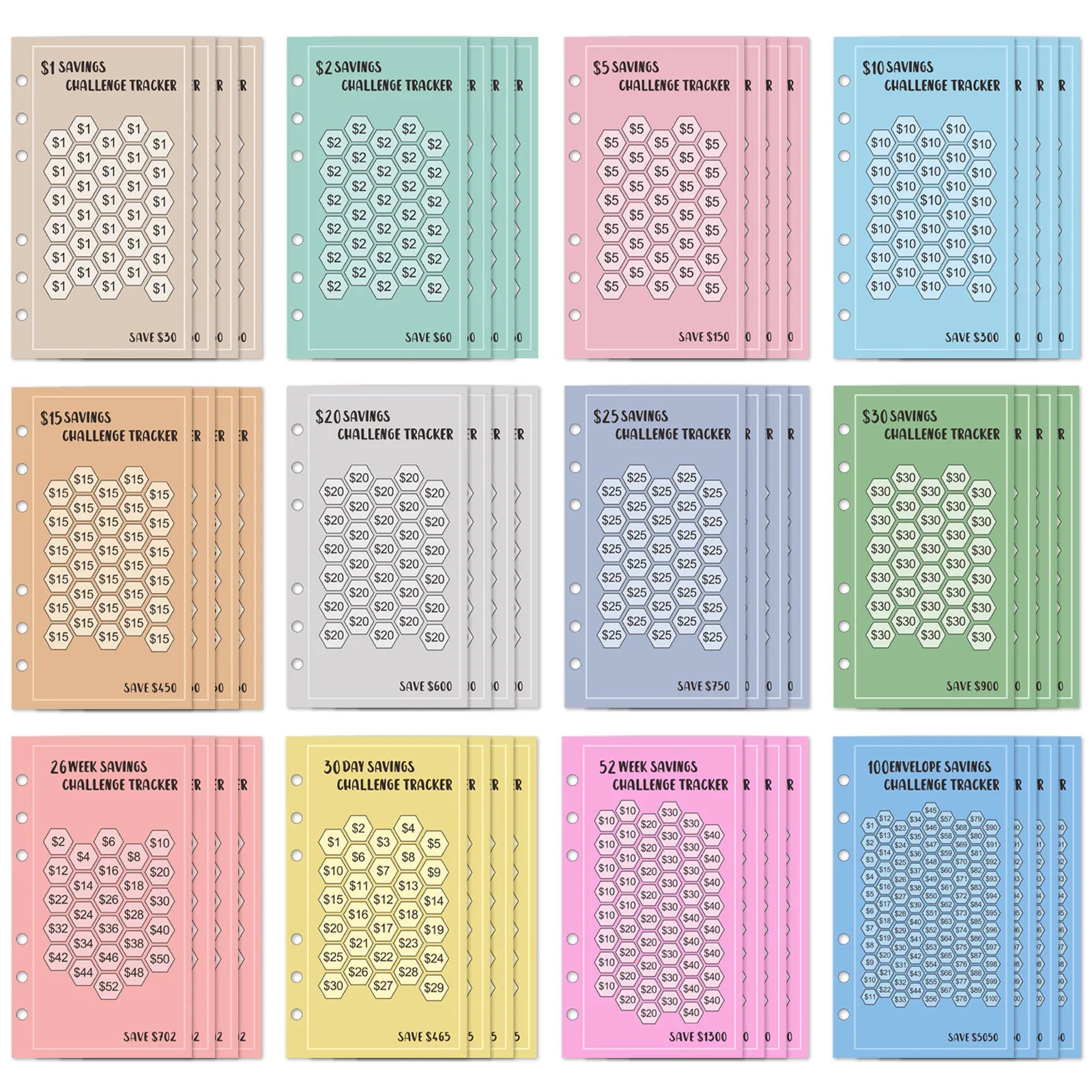 100 Envelopes Eave Money, 52 Weeks Save Challenge, 30 Days Save, Euros USD Cash Envelopes Budget Planner Easy To Save