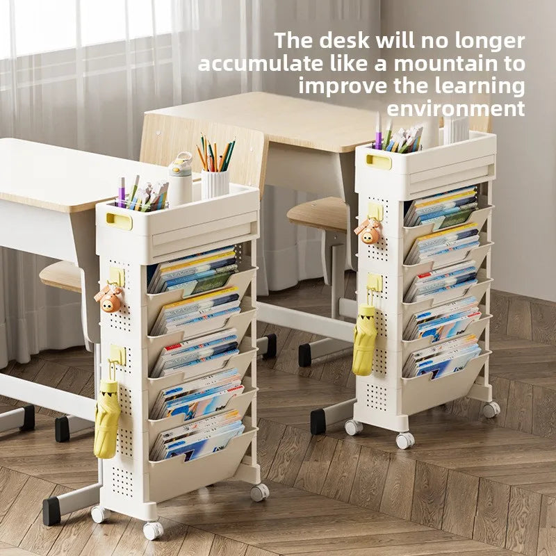 Movable bookshelf Floor-to-ceiling with wheels Bedroom desktop textbook storage rack Study multi-layer book shelf
