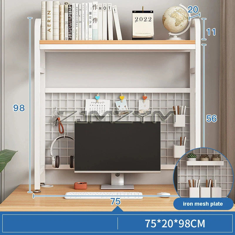 Bookcase With Grid Bookshelf Desktop Multi-layer Wrought Iron Shelf Student Computer Desk Hole Board Table Shelves