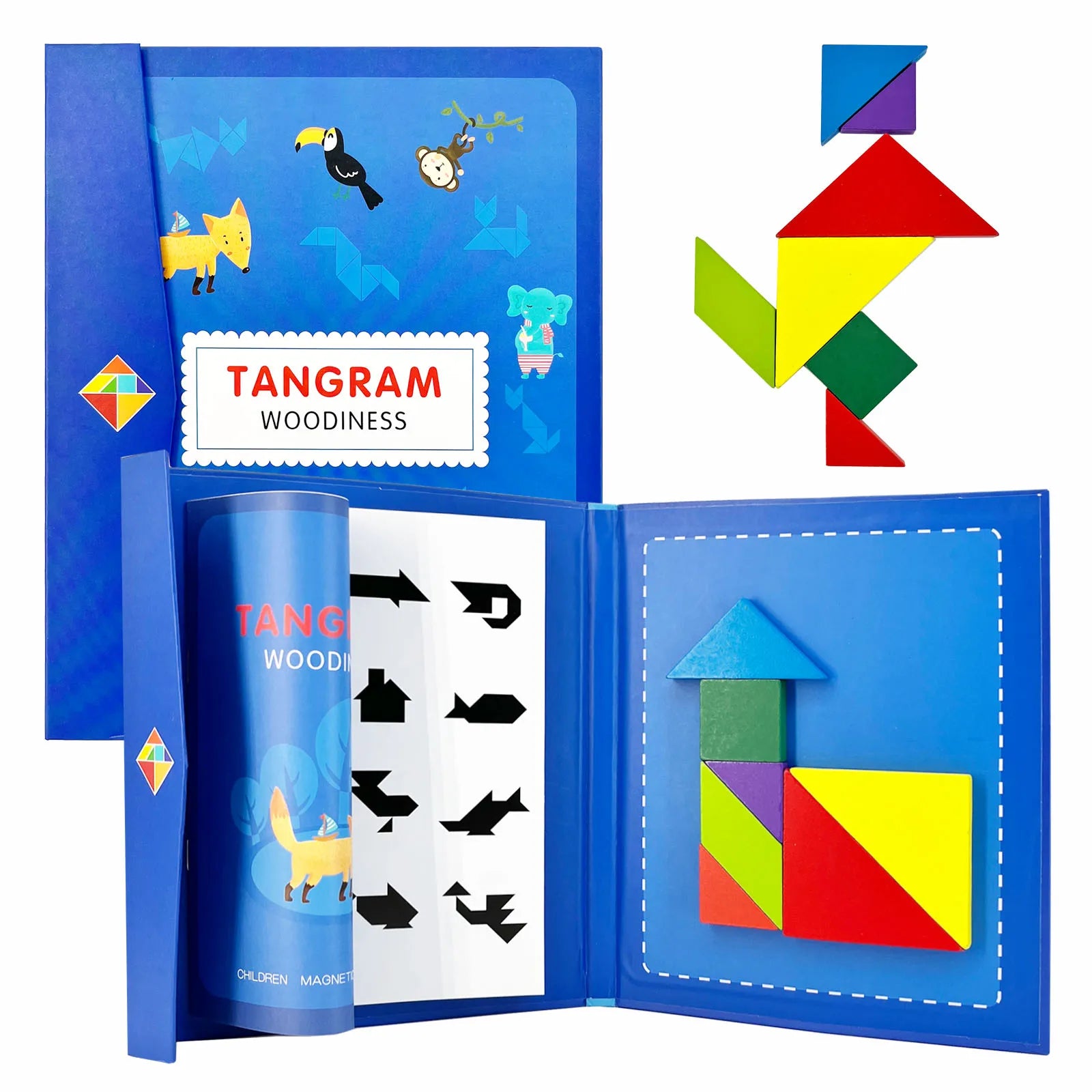 1pc Wooden Jigsaw Puzzle Children Learning Educational Toys Magnetic Tangram 3D Puzzles for Kids Thinking Training Games