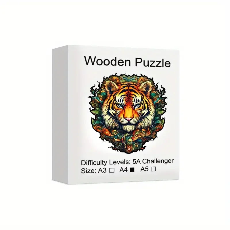 Tiger Wooden Jigsaw Puzzle, Uniquely Irregular Animal Shaped Wooden Stress Relief Toy