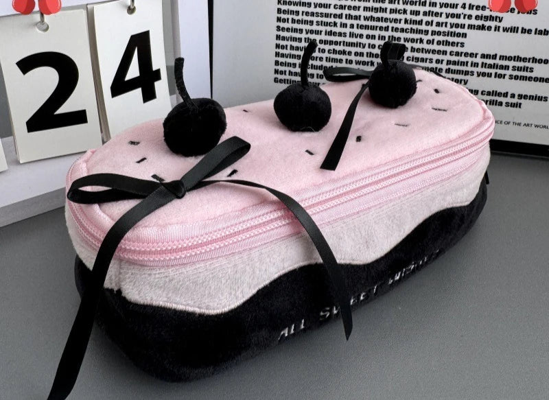 Sweet Korean Cherry Cake Pencil Case for Girls Aesthetic Makeup Pouch Ins Kawaii Cosmetic Stationery Organizer Back To School
