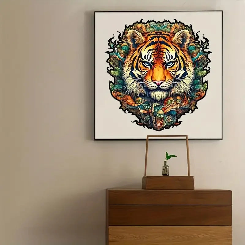 Tiger Wooden Jigsaw Puzzle, Uniquely Irregular Animal Shaped Wooden Stress Relief Toy