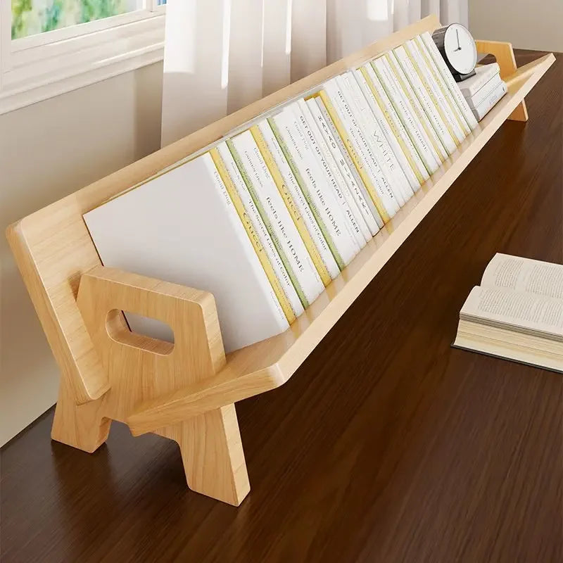 Wood Tilting Bookcase in Living Room/Office Desktop Book Shelf Organizer Bookshelves Storage Rack for CDs/Magazine/Books Display