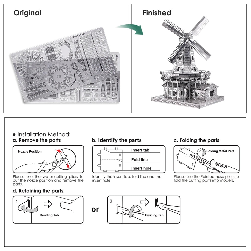 Piececool 3D Metal Puzzles Dutch Windmill Assembly Model Kits for Adult DIY Toys Building Kit Jigsaw Teen Gift