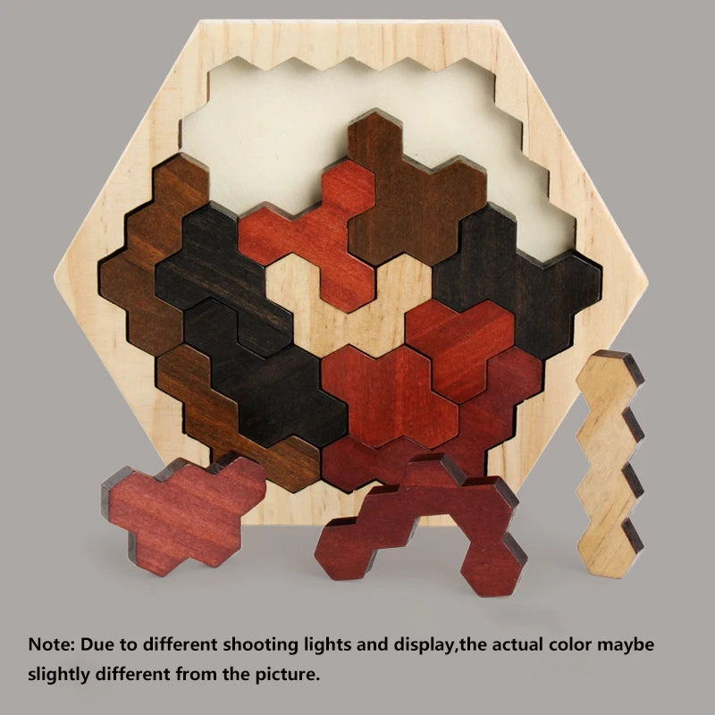 Wooden Hexagon Puzzle For Kid And Adults,Block Tangram Brain Teaser Toy Geometry Logic IQ Game Montessori Educational Gift