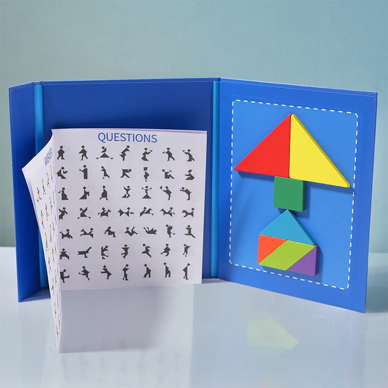 Wooden Small Jigsaw Magnetic Tangram Puzzle Book Educational Toy For Children Baby Kid Portable Montessori Learning Intelligence