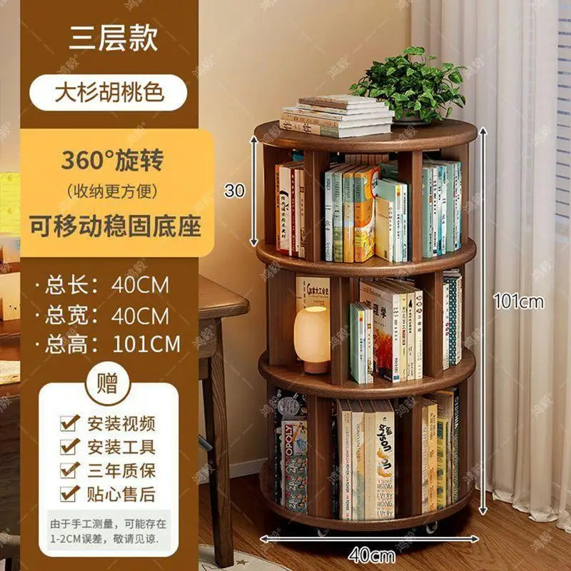 Rotating Bookshelf 360 Multi-layer Storage Bookcase Student Shelf Floor-to-ceiling Integrated Mobile Home Children's Corner Cabi