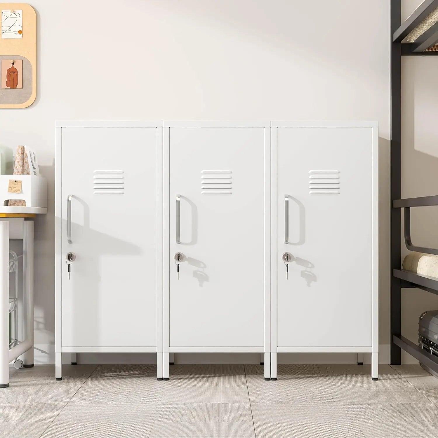 35" White Metal Locker, Lockable Employee Storage Cabinet with Adjustable Shelves for Home School Office Gym