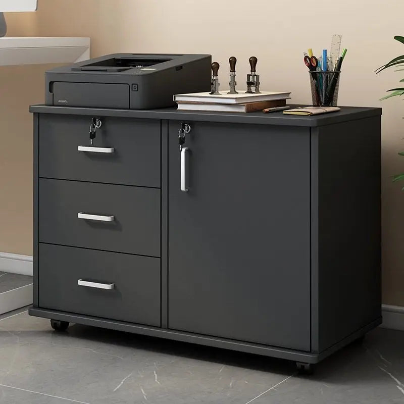 Modern Low Floor Storage File Cabinet with Multi-Layer Wooden Panels Under-Desk Drawers Office Organization Solution