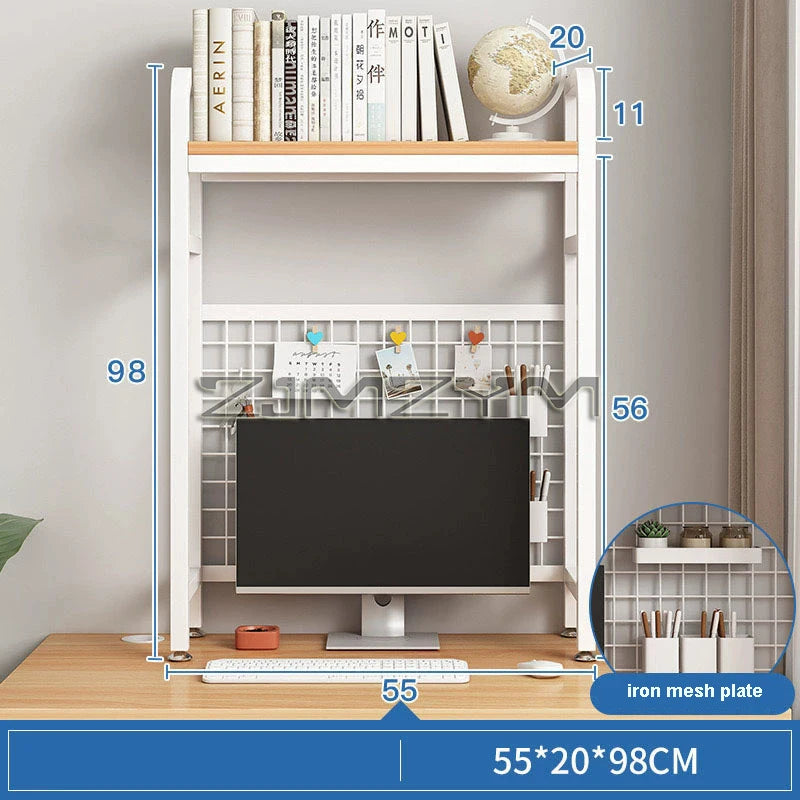 Bookcase With Grid Bookshelf Desktop Multi-layer Wrought Iron Shelf Student Computer Desk Hole Board Table Shelves