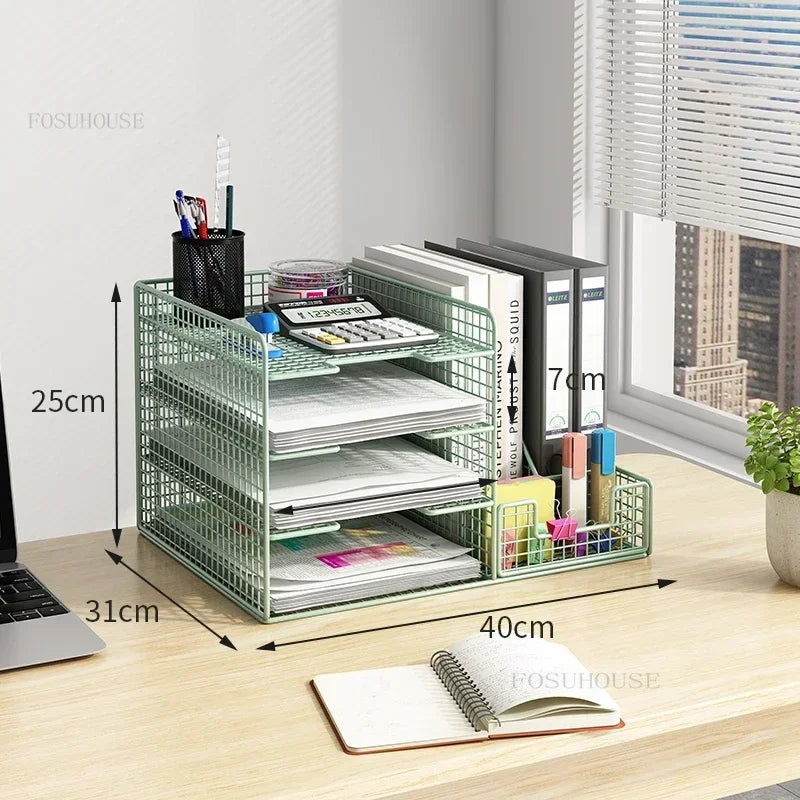 Desktop Filing Cabinets Office Supplies Multi-layer Large-capacity File Frame Storage Box Metal Bookshelf Desk Storage A4 Rack Z