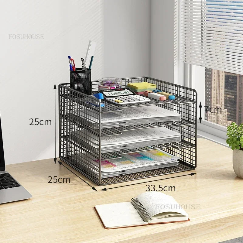 Desktop Filing Cabinets Office Supplies Multi-layer Large-capacity File Frame Storage Box Metal Bookshelf Desk Storage A4 Rack Z