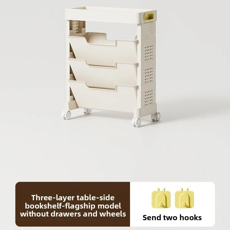 Movable bookshelf Floor-to-ceiling with wheels Bedroom desktop textbook storage rack Study multi-layer book shelf