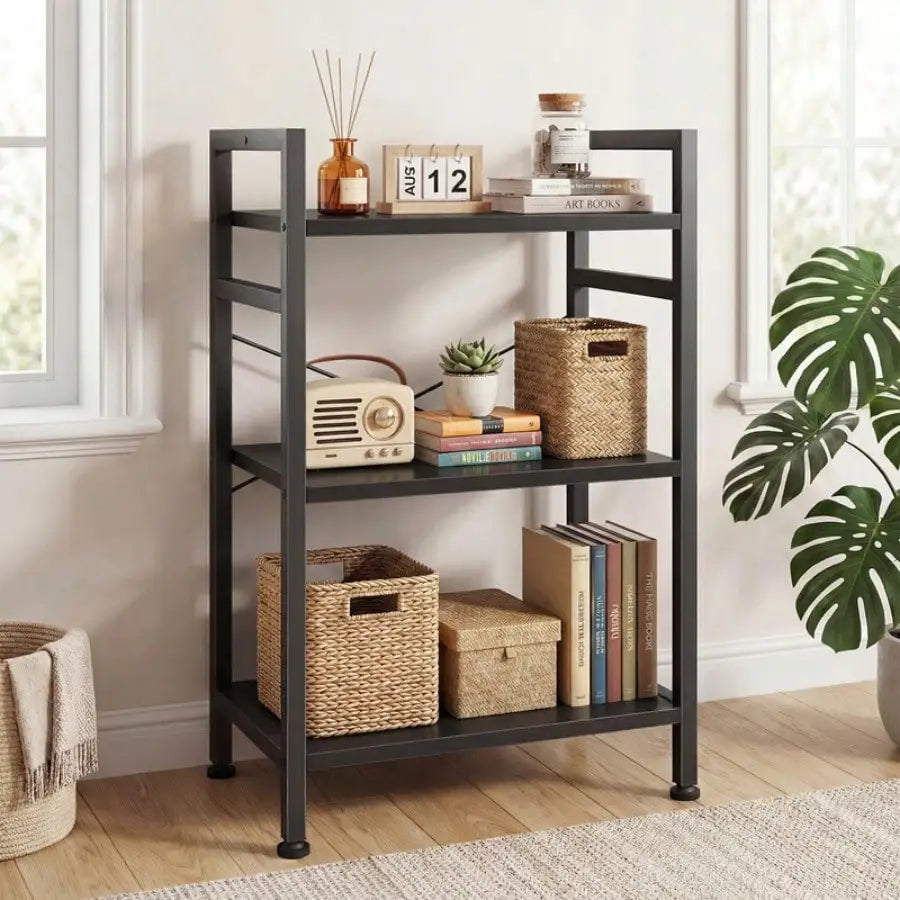 3 Tier Bookshelf, Free Standing Shelf, Bookcase Shelf Storage Organizer, Industrial Book Shelves For Home Office, Living Room