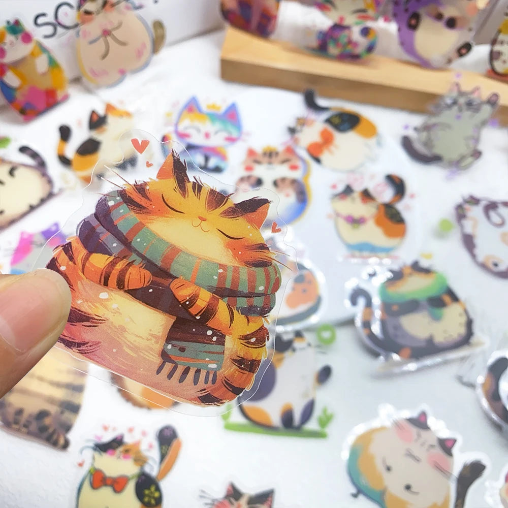 50pcs Cartoon Cute Cats PET Stickers Decals For Phone Laptop Notebook Skateboard Guitar DIY Aesthetic Transparent Stickers